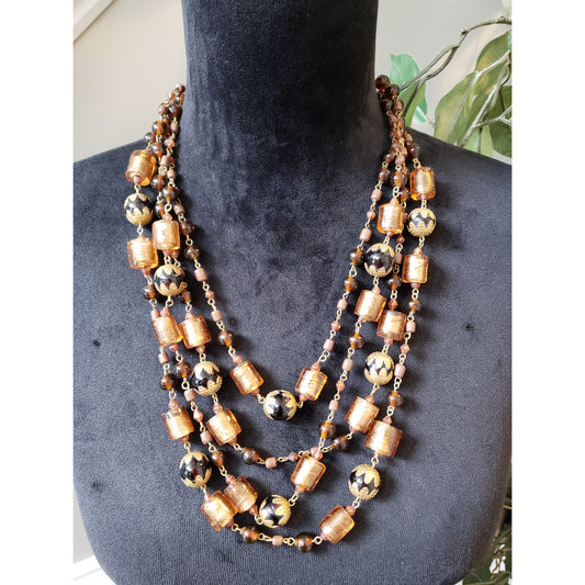 Women Multi-Strand Glass Beaded Necklace Vintage Boho Layered Statement Jewelry