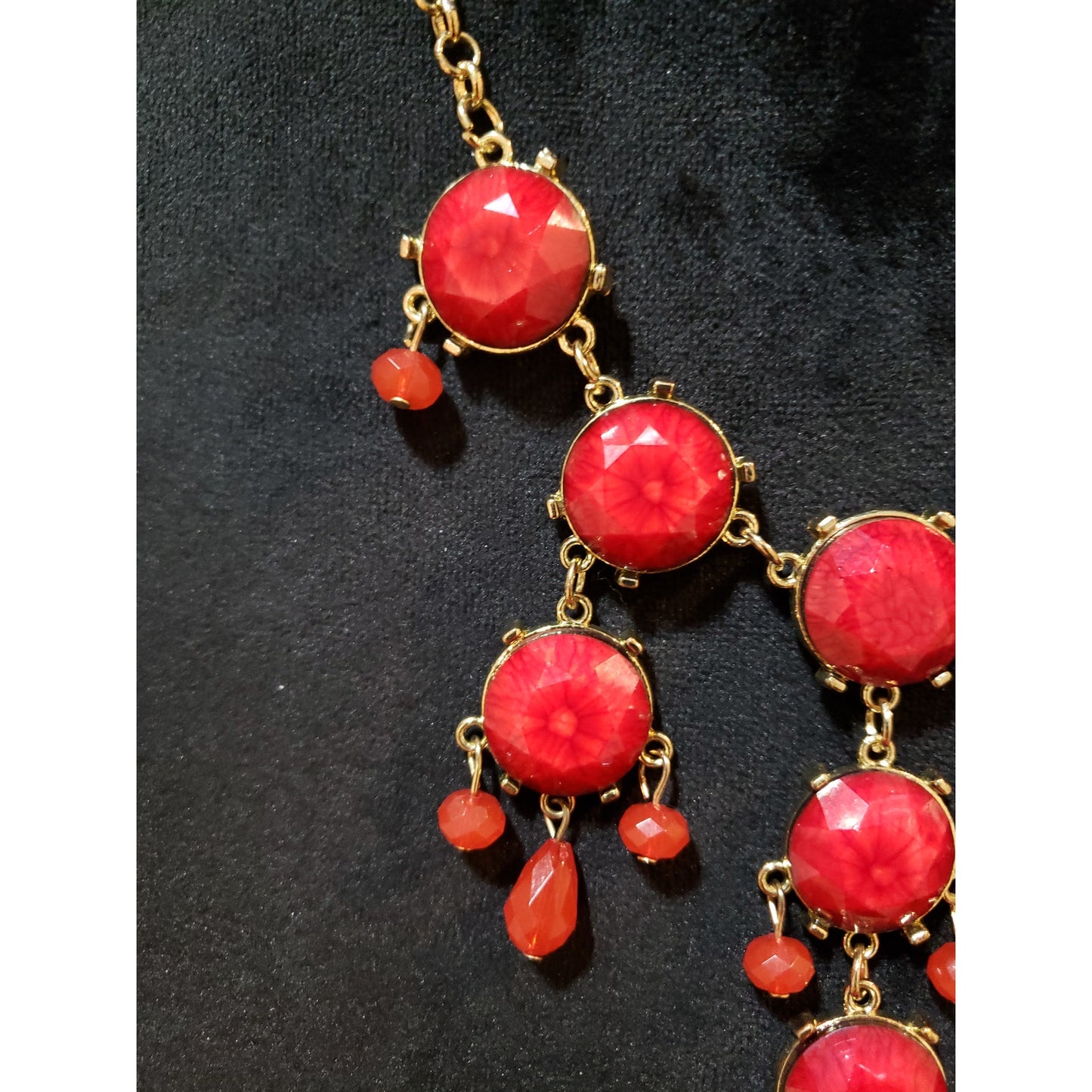 Womens Gold Tone Faceted Red Beads Chandelier Necklace with Lobster Clasp