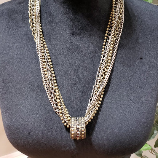 Womens Fashion Multi Rows Chain Round Shaped Pendant Necklace with Lobster Clasp