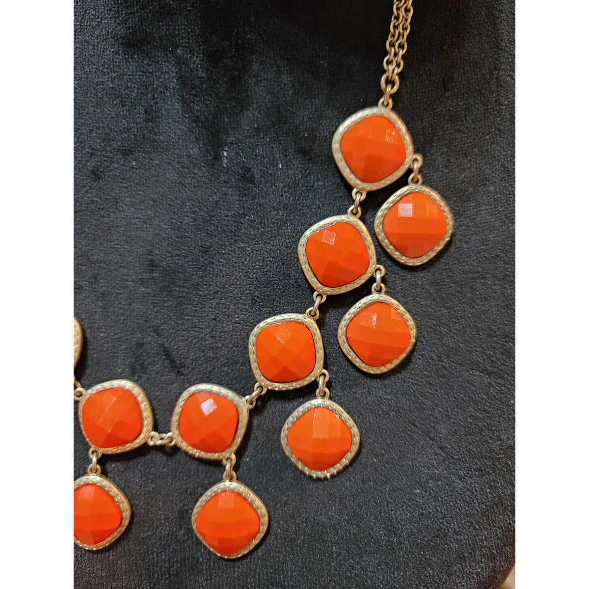 Women's Gold Chain Statement Necklace With Orange Gemstones And Lobster Clasp