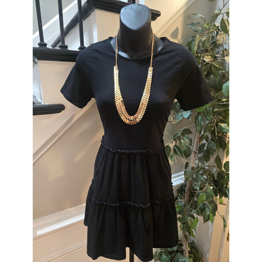 River Island Skirt Dress Women's Size 2 Black Ruffle Short Sleeves Crew Neck
