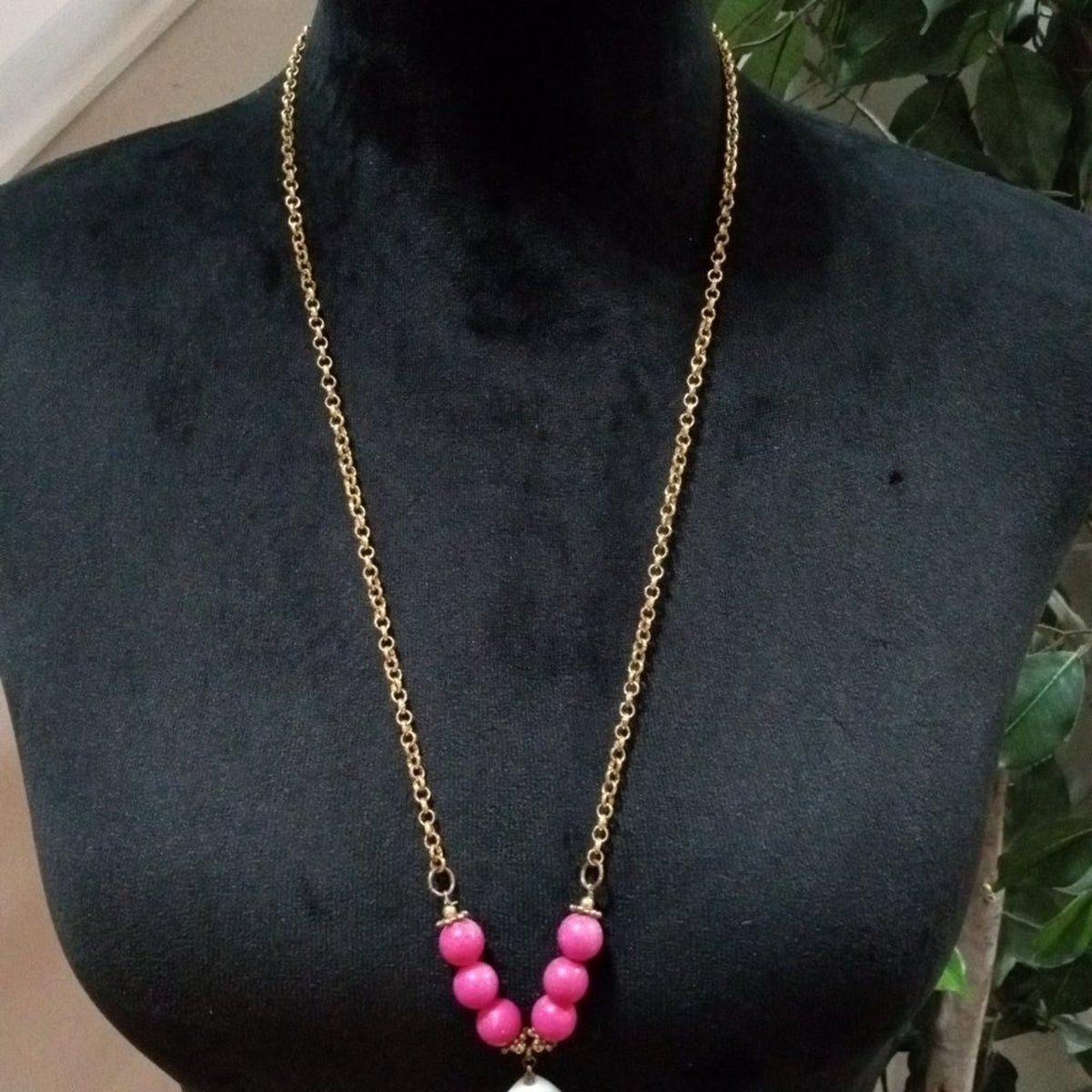 Womens Fashion Chunky Freshwater Pearl Pendant Beaded Necklace w/ Lobster Clasp