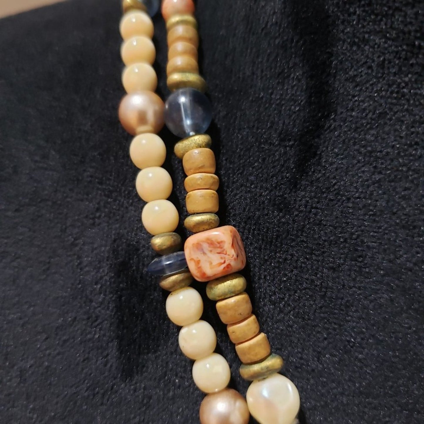 Women Fashion Double Strand Faux Pearl Multicolor Beads Necklace with Lobster