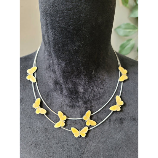 Women's Yellow Butterfly Double Strand Necklace with Lobster Clasp Closure
