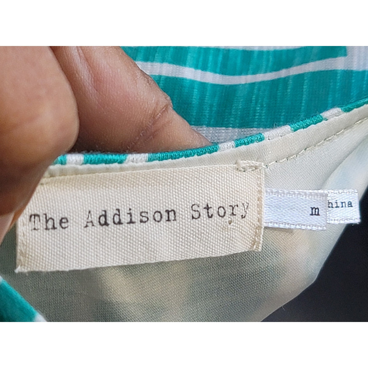 The Addison Story Maxi Dress Women's Medium Aqua White Diamond Deep V-Neck Party
