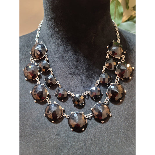 Charming Charlie Women's Black Faceted Bead Statement Necklace Lobster Claw Lock