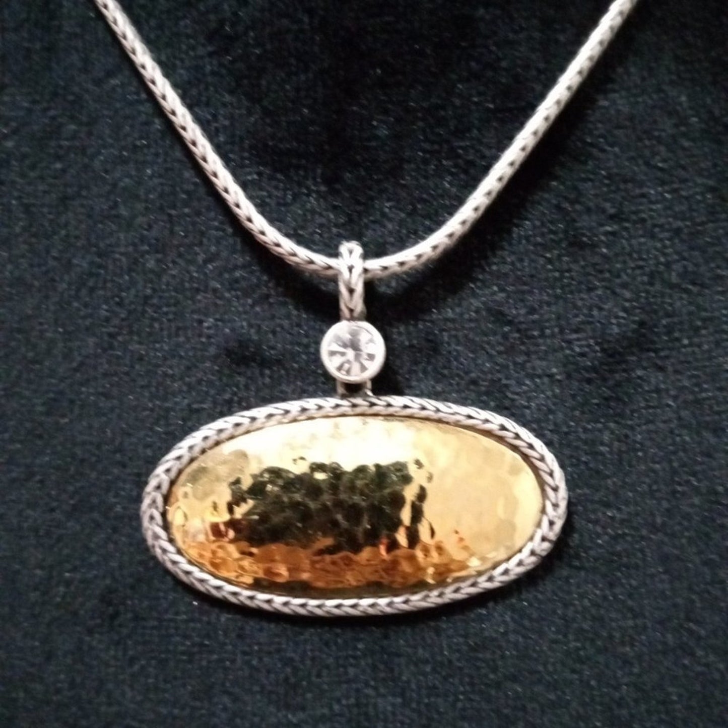 Womens Fashion Boho Style Chunky Gold Tone Hammered Cabochon Pendant Necklace