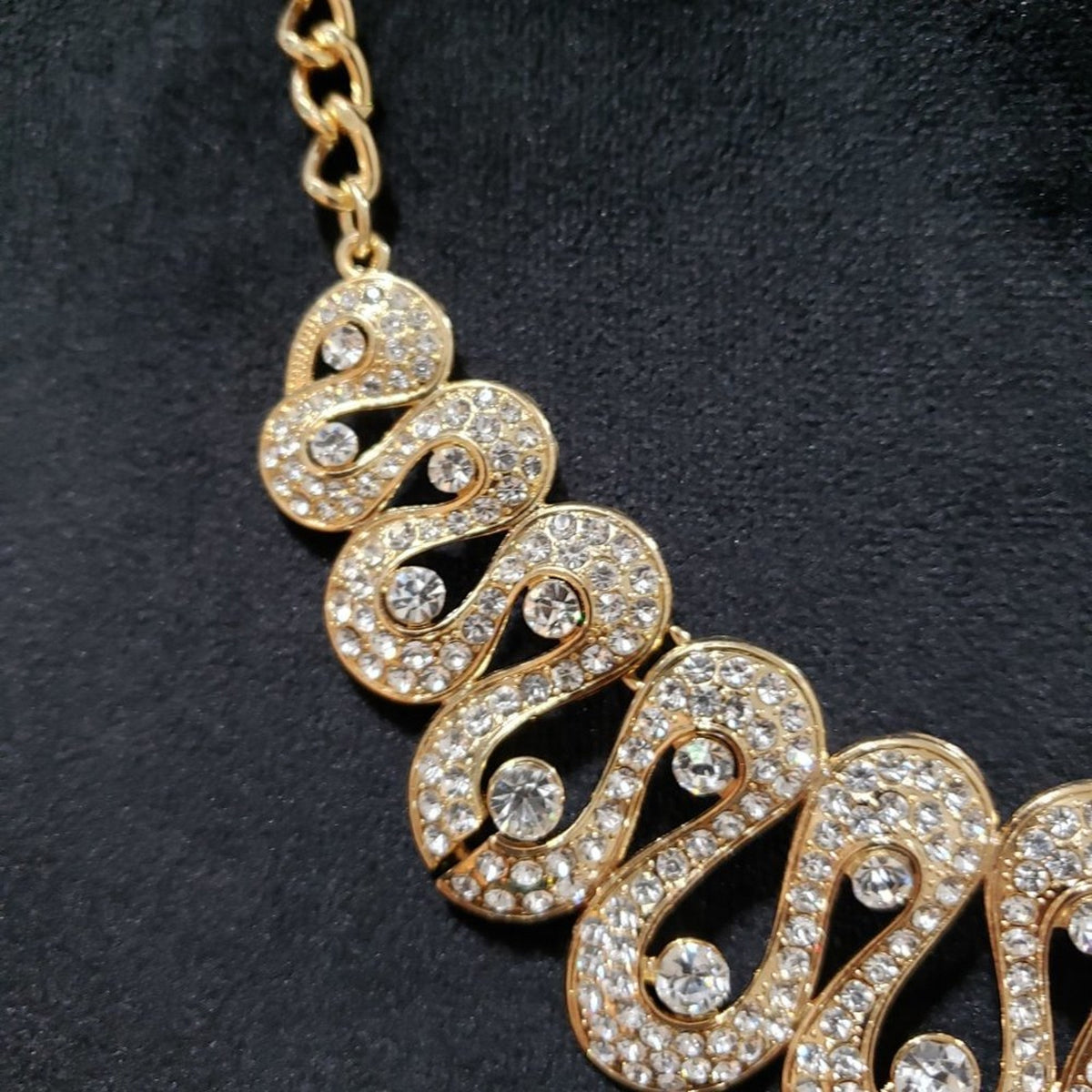 Womens Gold Tone Rhinestones Snake Shaped Collar Necklace with Lobster Clasp
