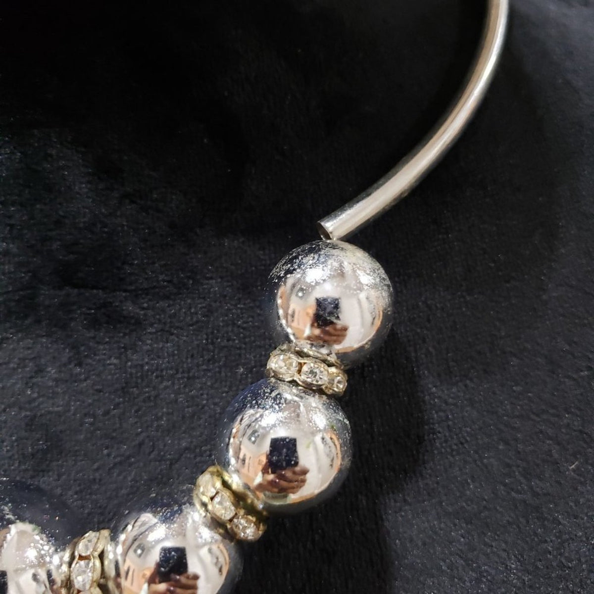 Women Fashion Rhinestone Sphere Ciricle Metal Beaded Necklace with Lobster Clasp