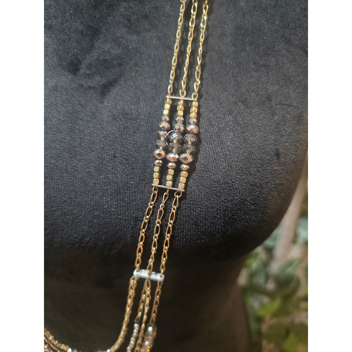Women's Gold Beaded Multi Strand Statement Necklace With Lobster Clasp