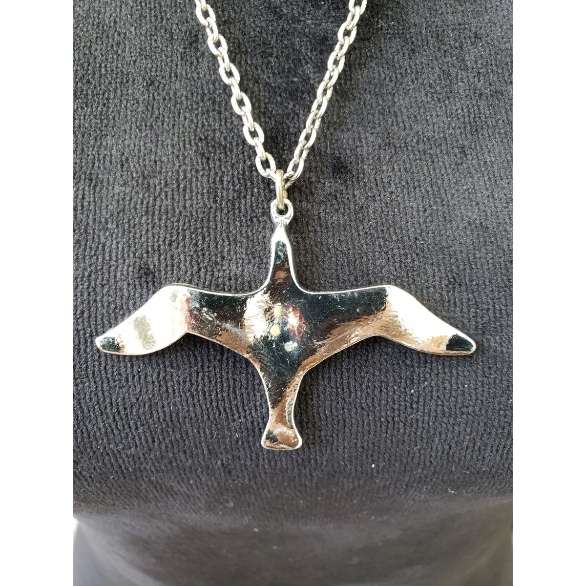 Women Fashion Silver Tone Abstract Large Bird in Flight Pendant Necklace Jewelry