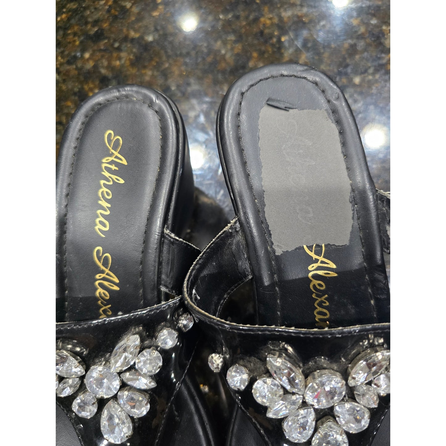 Athena Alexander Sandals Women's Size 7 Black Rhinestone Embellished Slip On