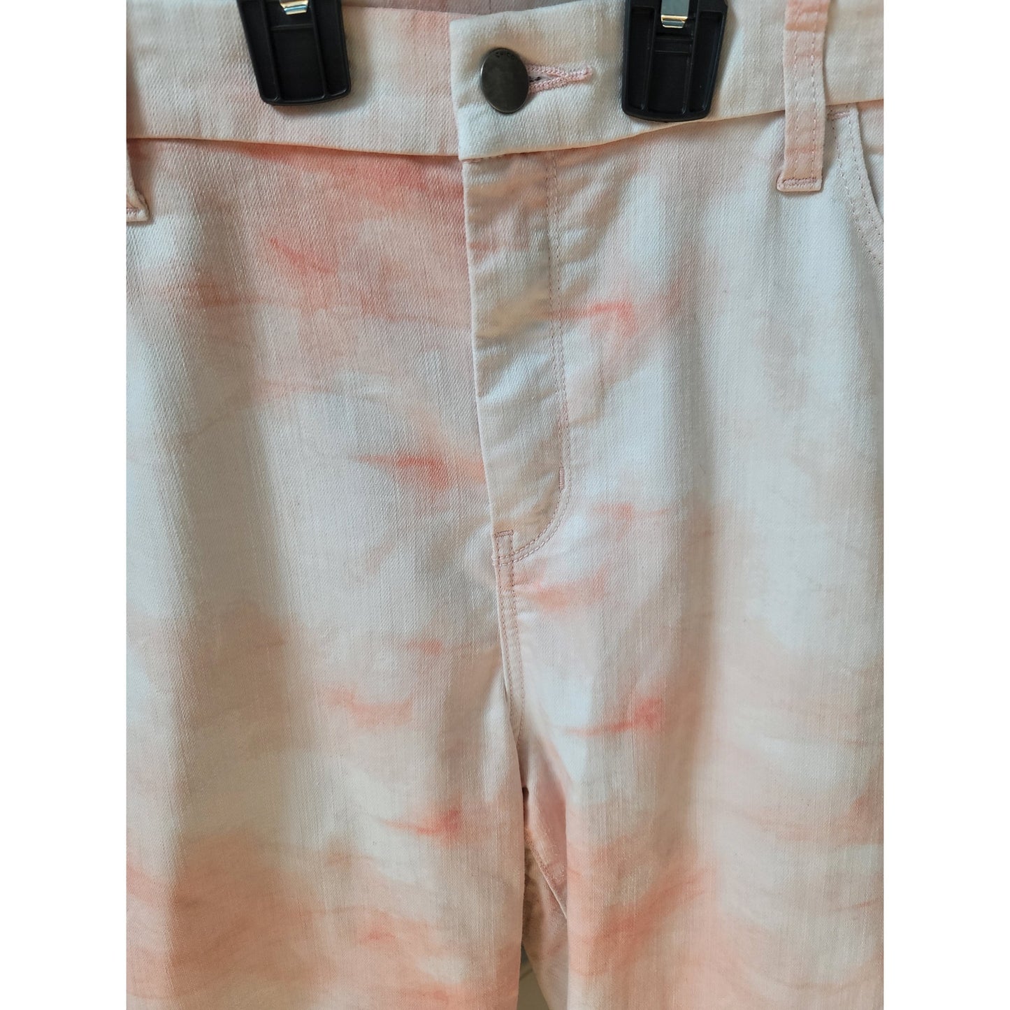 Chico's Ankle Pants Women's 2.5 (14) Pink White Tie Dye Cotton Stretch Slim Fit