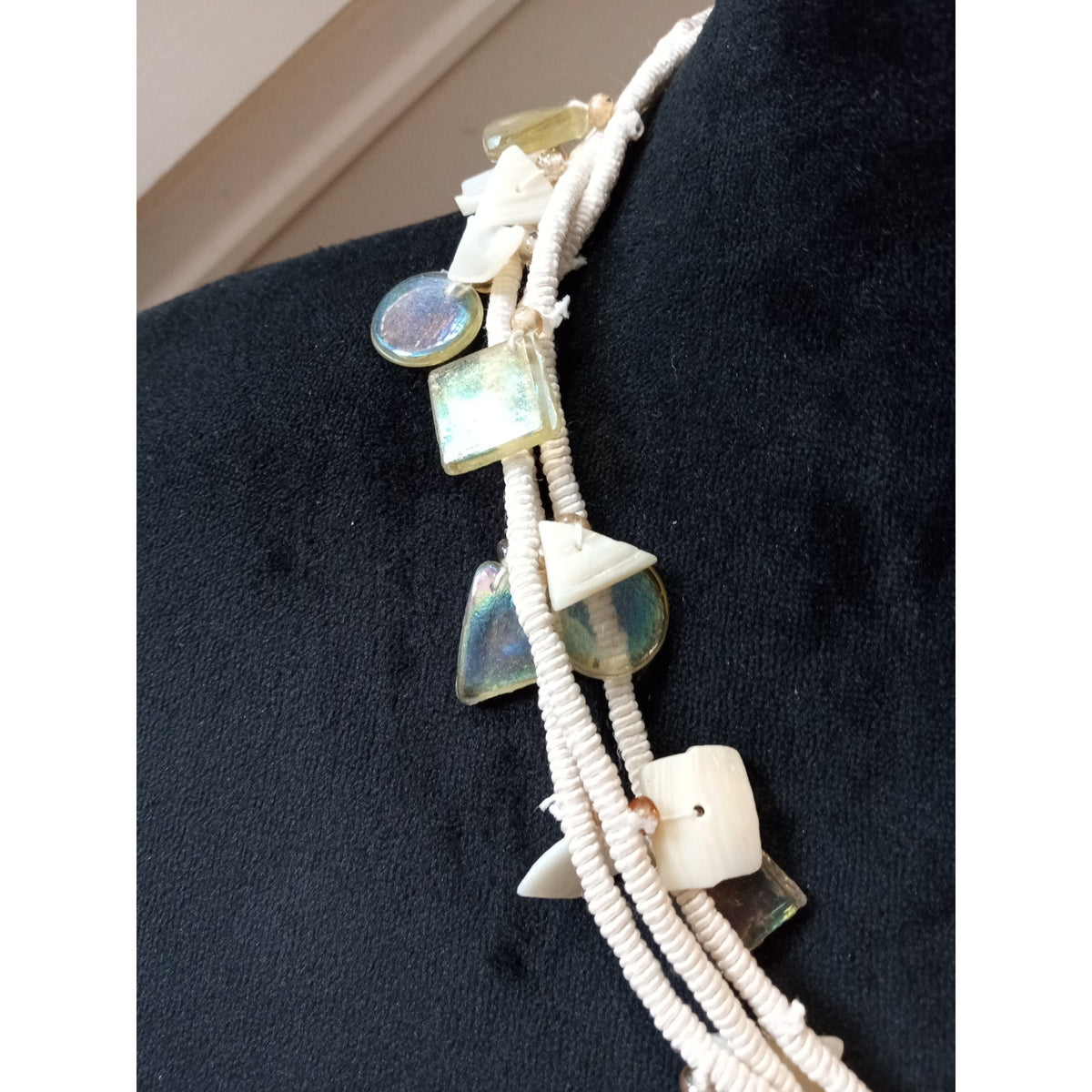 White Mother of Pearl Chip Necklace Multi-Strand Shell Statement Boho Jewelry