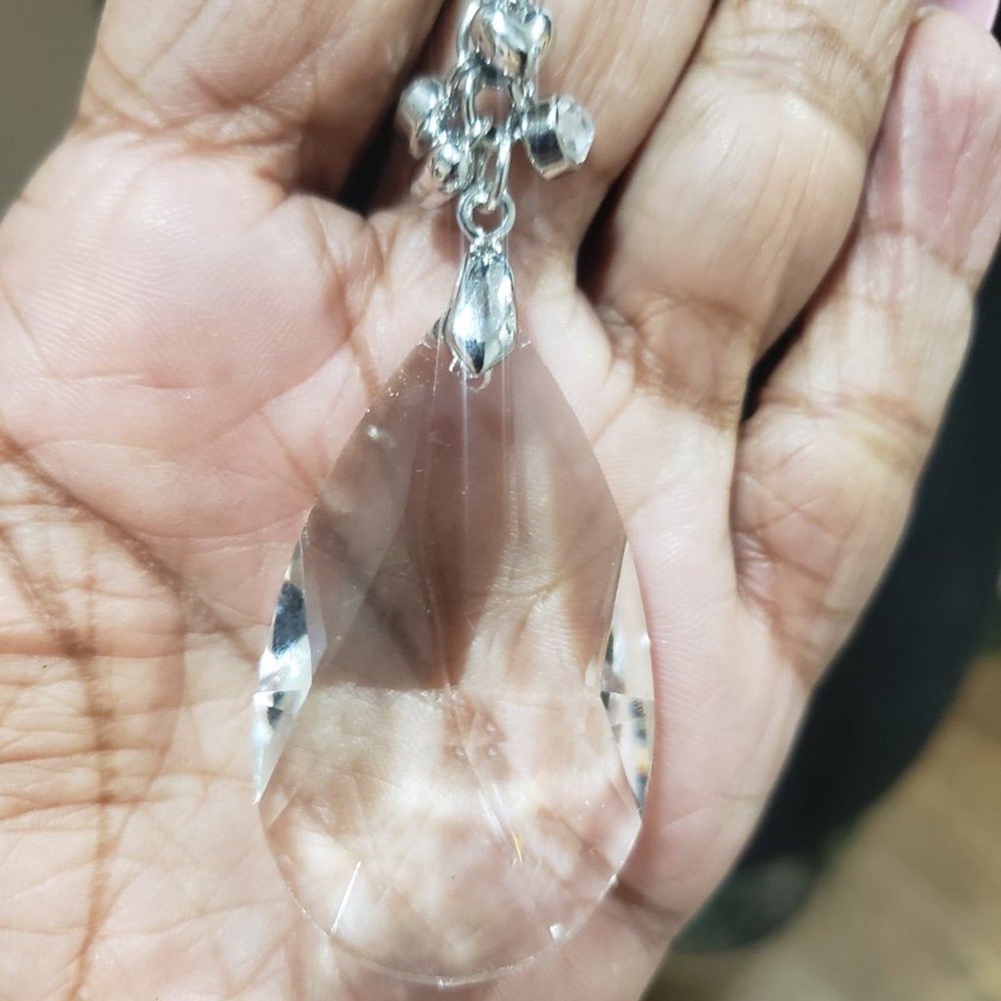 Womens Fashion Clear Faceted Rock Crystal Pendant Teardrop Necklace with Lobster