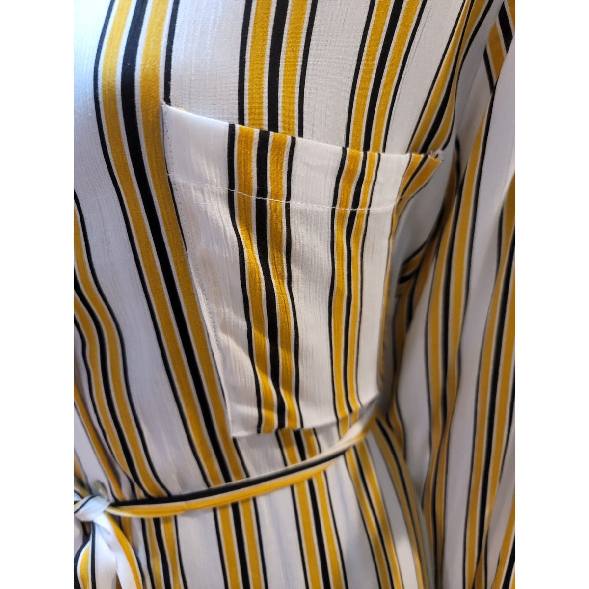 Forever 21 Shirt Dress Women's 2X White Yellow Stripes Collared Long Sleeves