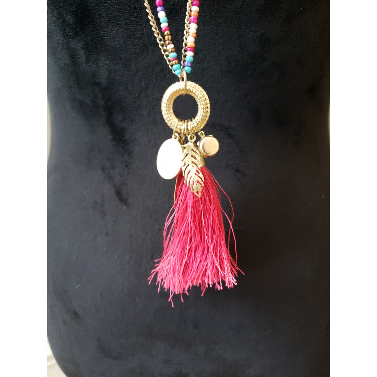 Women's Boho Beaded Tassel Necklace Long Multicolor Gold Chain Layered Jewelry