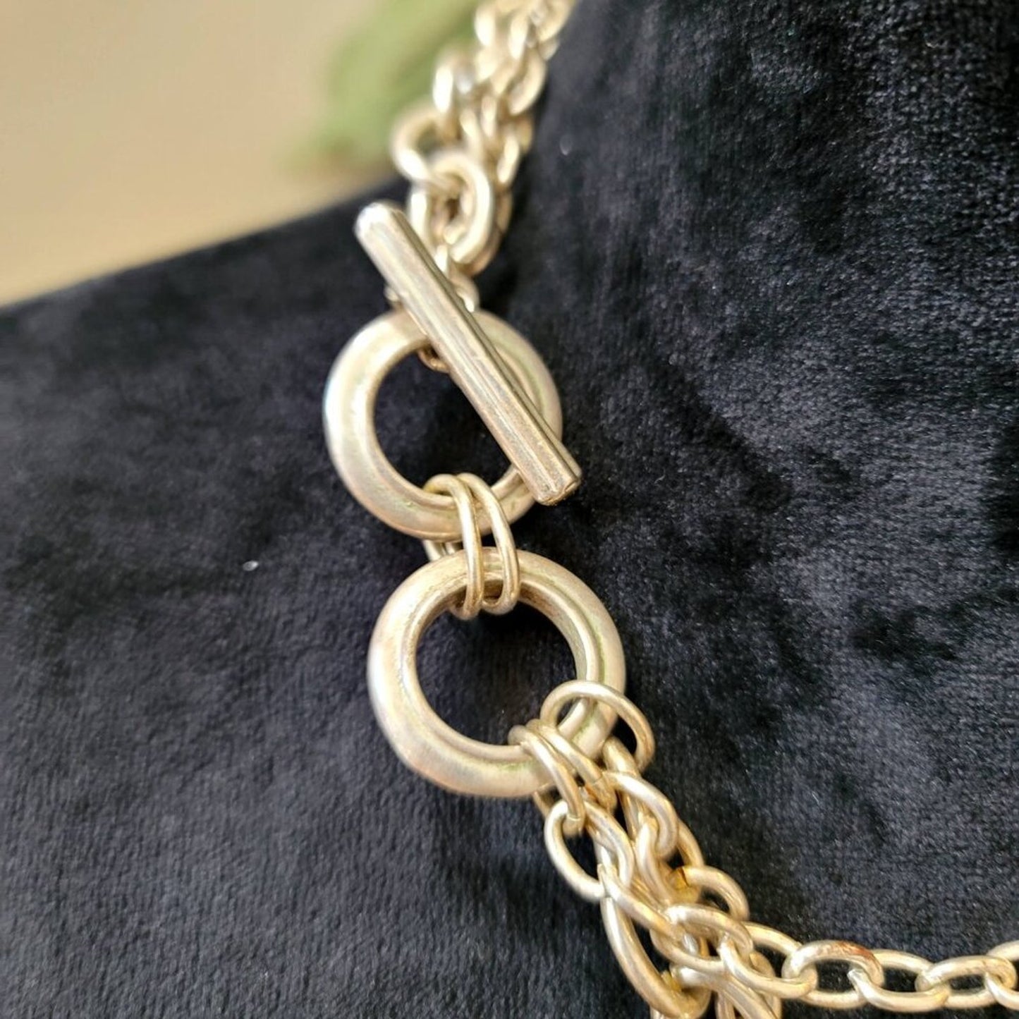 Womens Black Rhinestone 3 Layer Link Chain Necklace Jewelry with Lobster Clasp