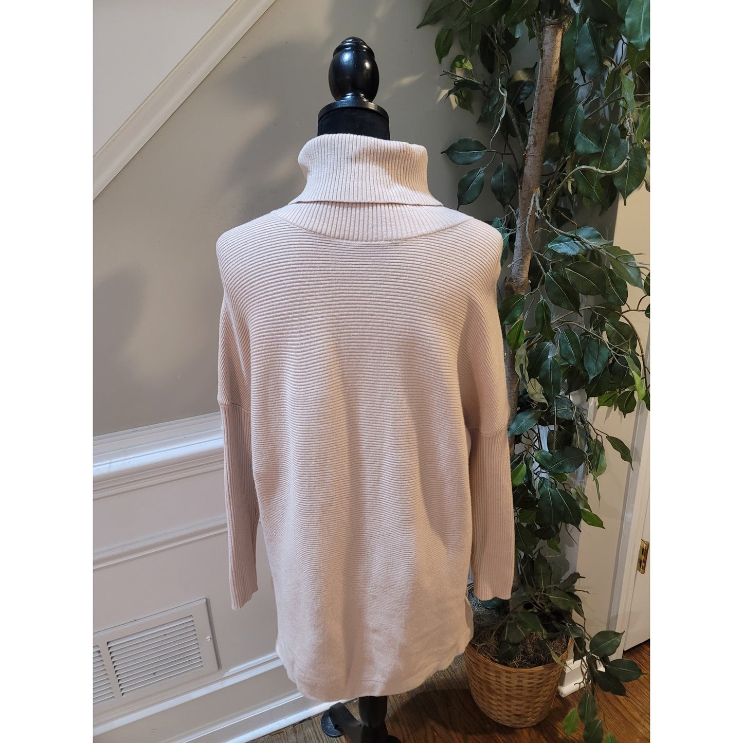 Lilly Scott Sweater Women's Medium Beige Long Sleeve Turtleneck Knit Tunic