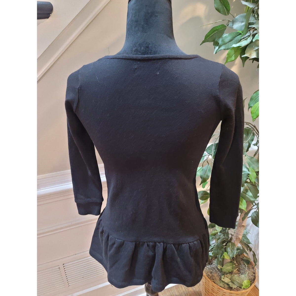 Epic Threads Pullover Sweater Women Small Black Polka Dot Pleated Hem 3/4 Sleeve