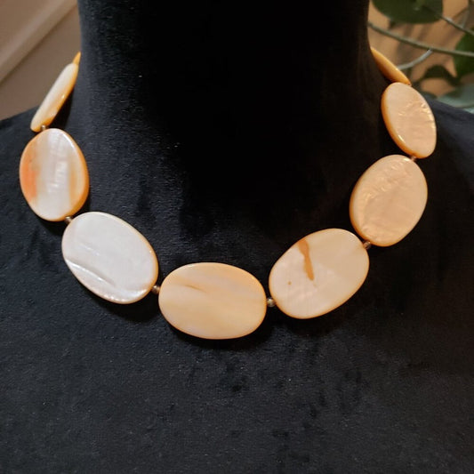 Womens Fashion BeigeBone Discs Beaded Necklace Jewelry with Toggle Clasp