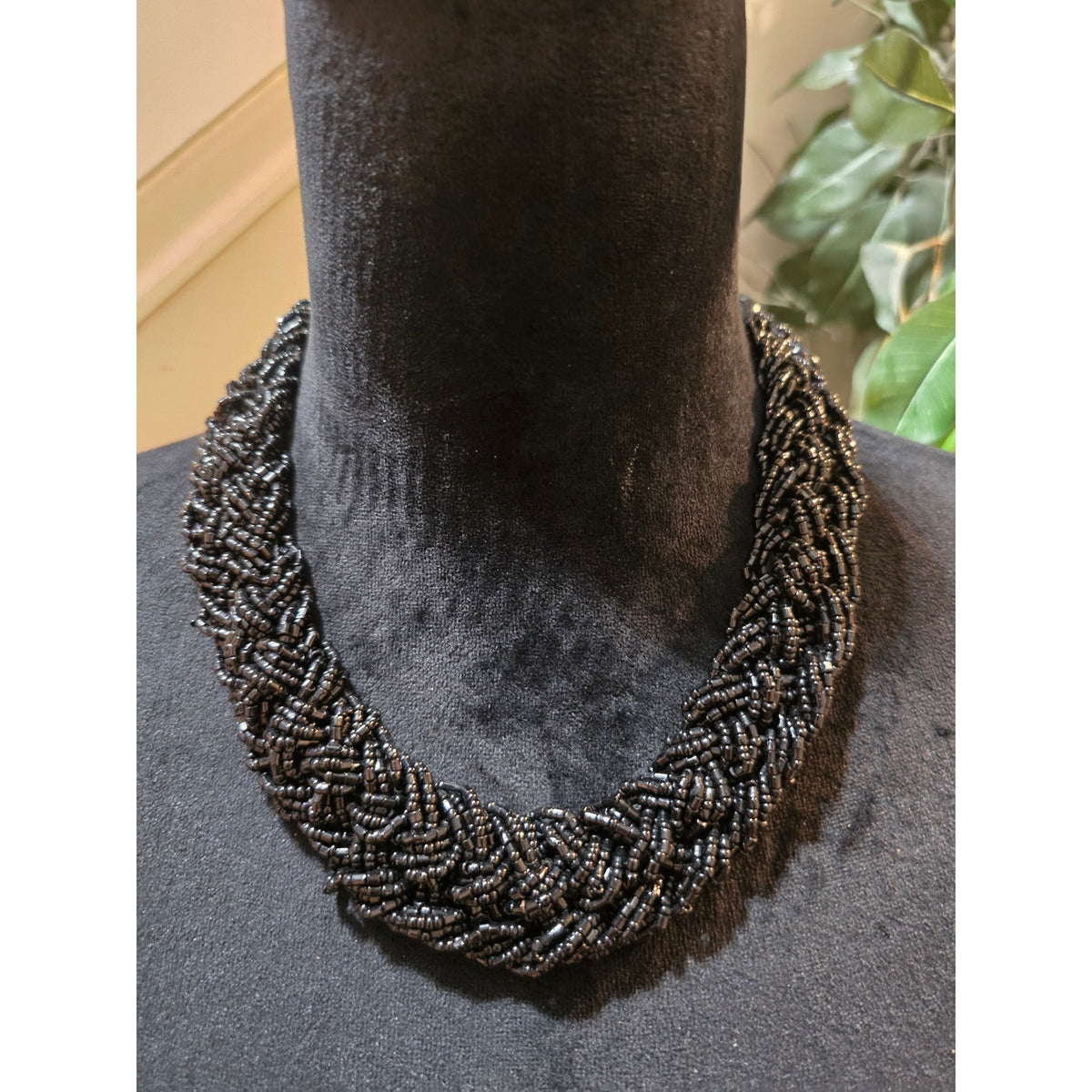 Women's Black Beaded Statement Necklace Multi Strand Seed Bead Collar