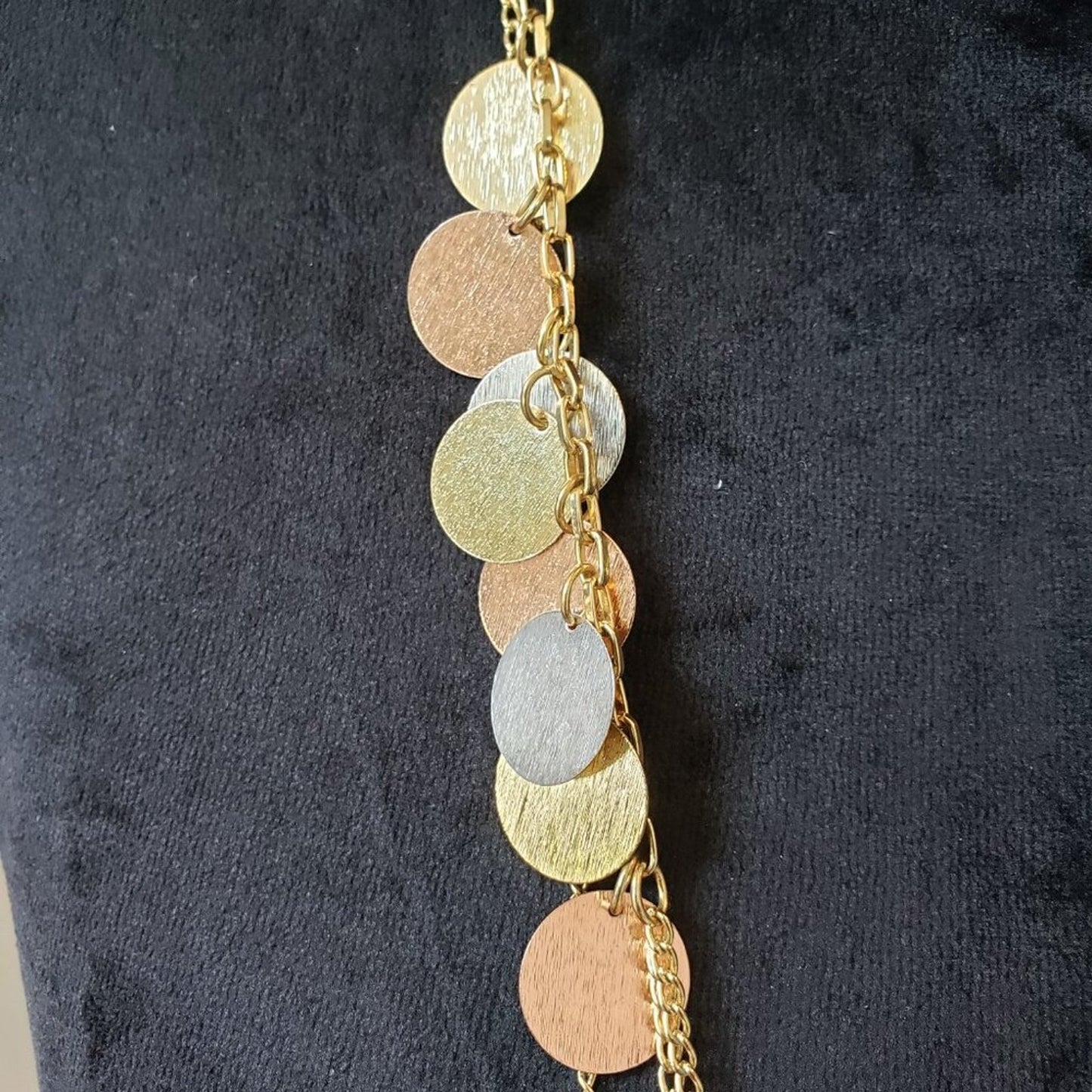 Womens Multi Tone Faux Coin Charm 3 Layered Chain Necklace with Lobster Clasp