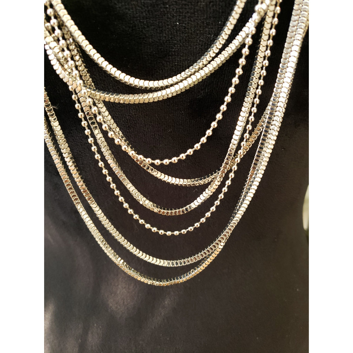 Womens Fashion Retro Silver Tone Multi Layered Chains Necklace Layered Jewelry