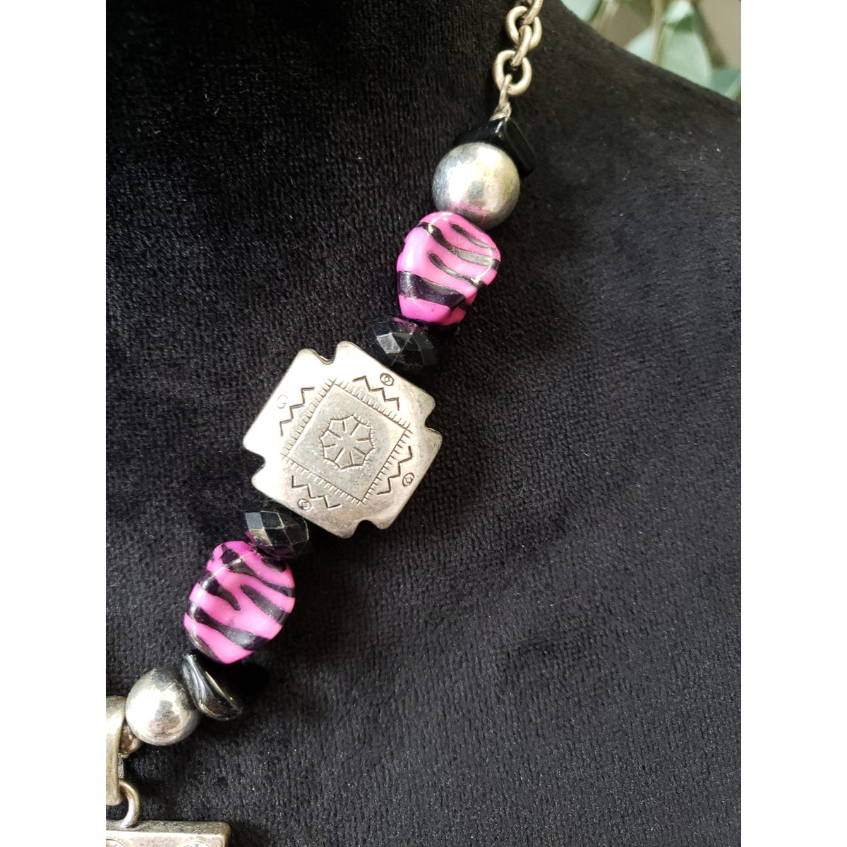 Womens Silver Tone Enamel Beads Metal Cross Pendant Necklace with Rhinestone