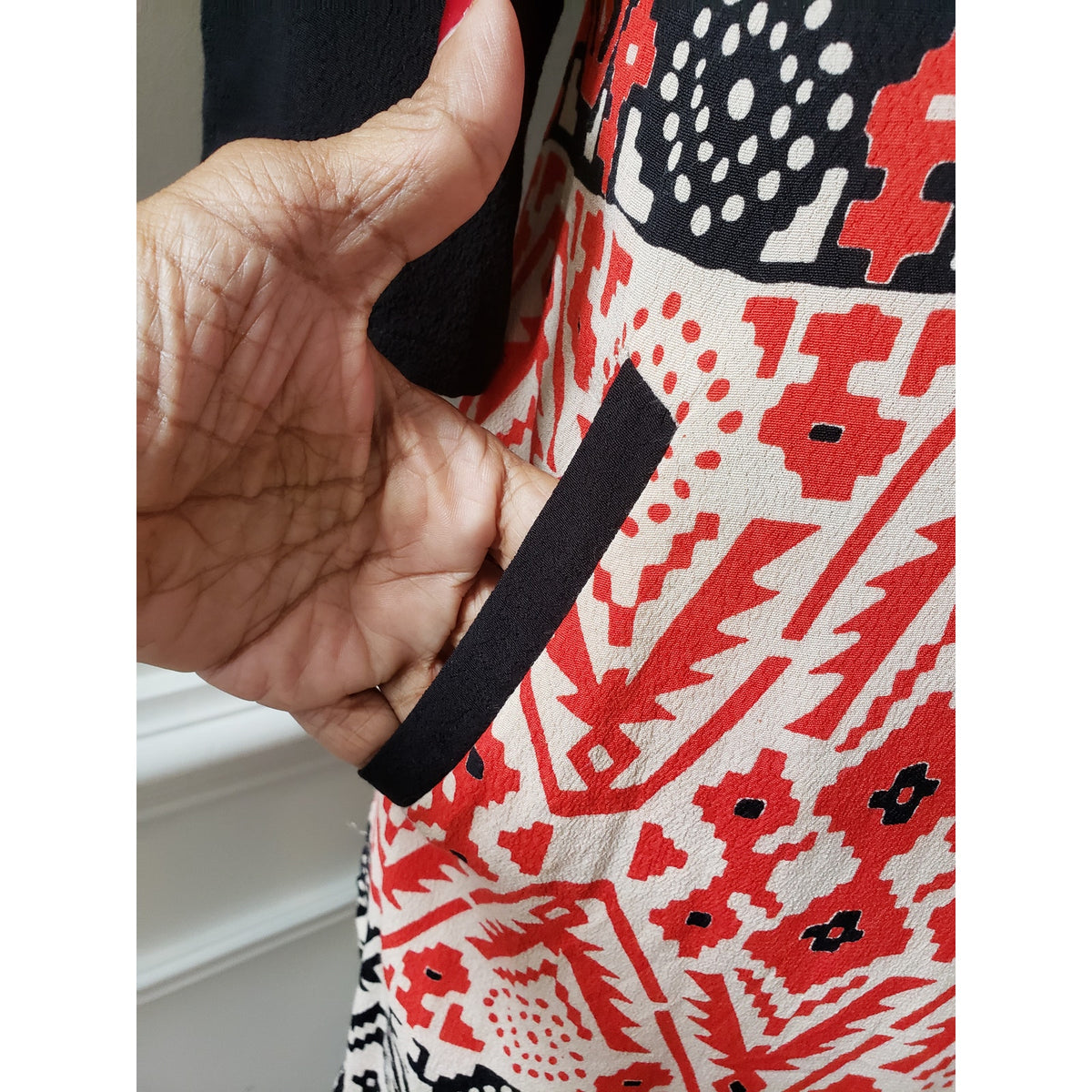 Scotch and Soda Knee Length Dress Womens Multi Geo Print Viscose Split V Neck
