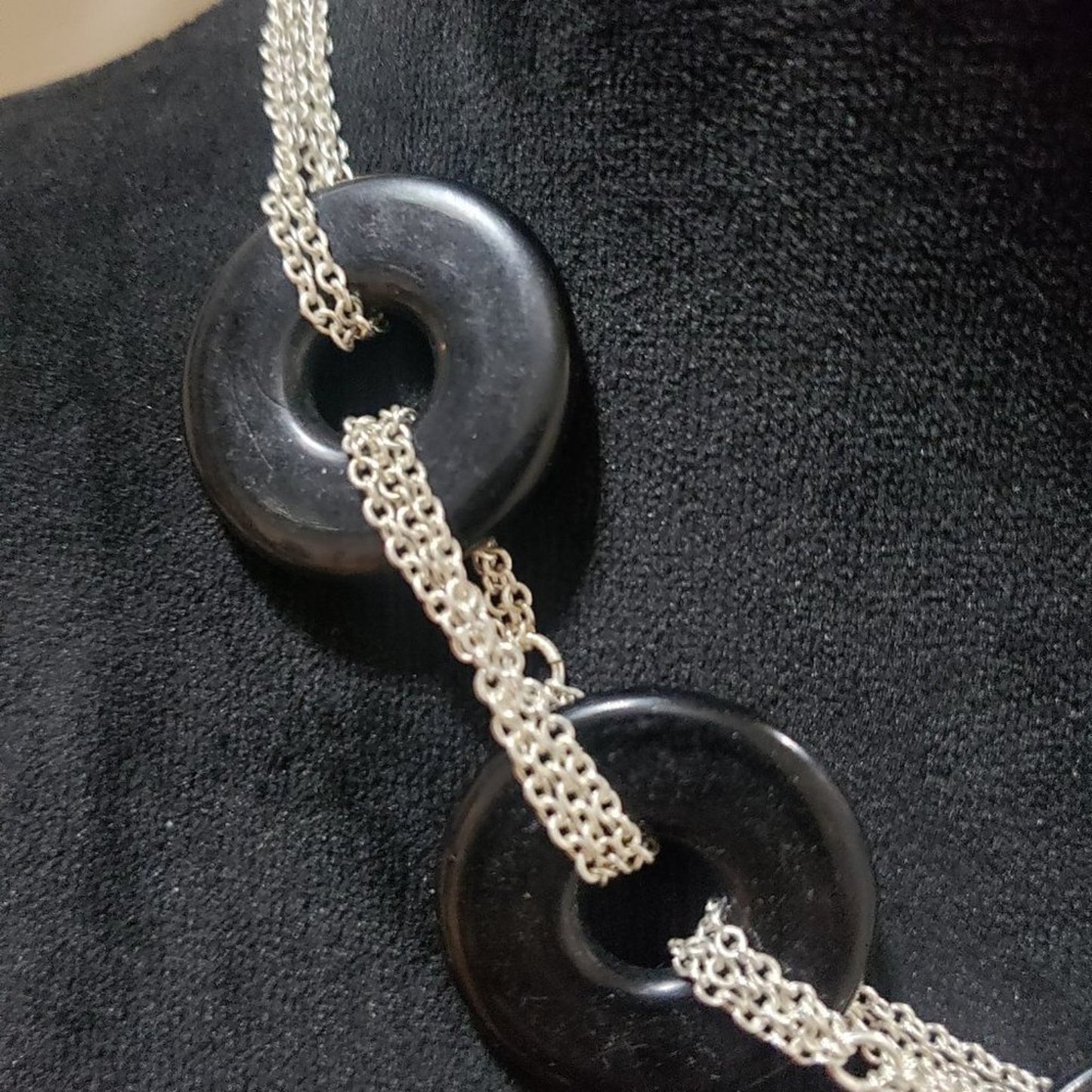 Womens Fashion Black Circle Plain Disc Silver Chains Frontal Necklace Lobster