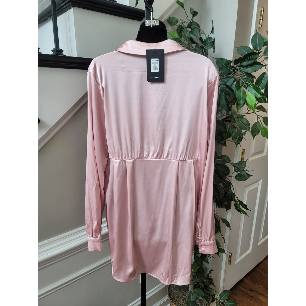 Fashion Nova Shirt Dress Women's Size Large Pink Polyester Long Sleeves