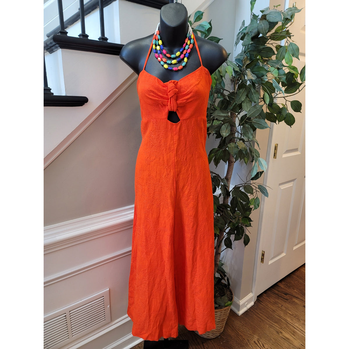 Anthropologie Elevenses Jumpsuit Women's Size US 8 Orange Halter Wide Leg Romper