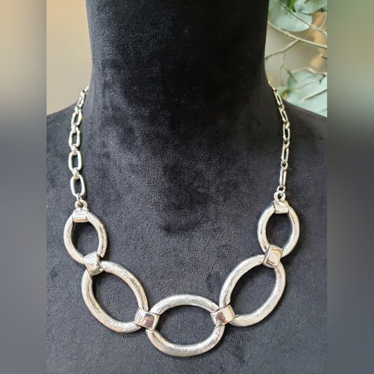Women Fashion Silver Tone Bold Oval Link Chain Necklace Jewelry w/ Lobster Clasp