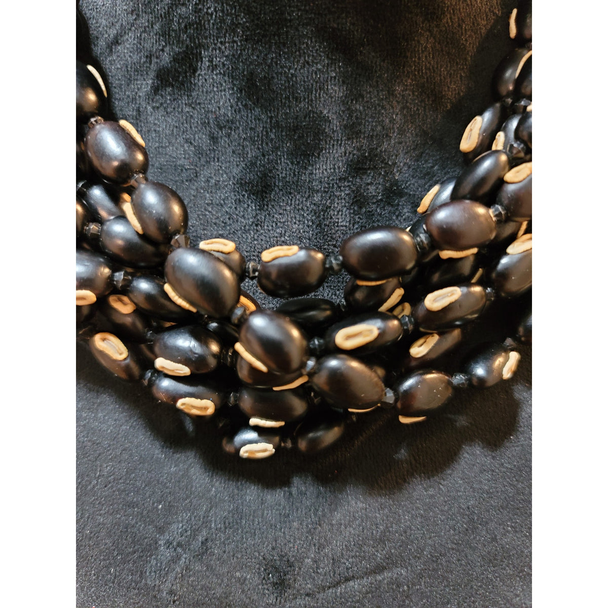 Women's Multi Strand Black Seed Bead Necklace With Loop Button Closure