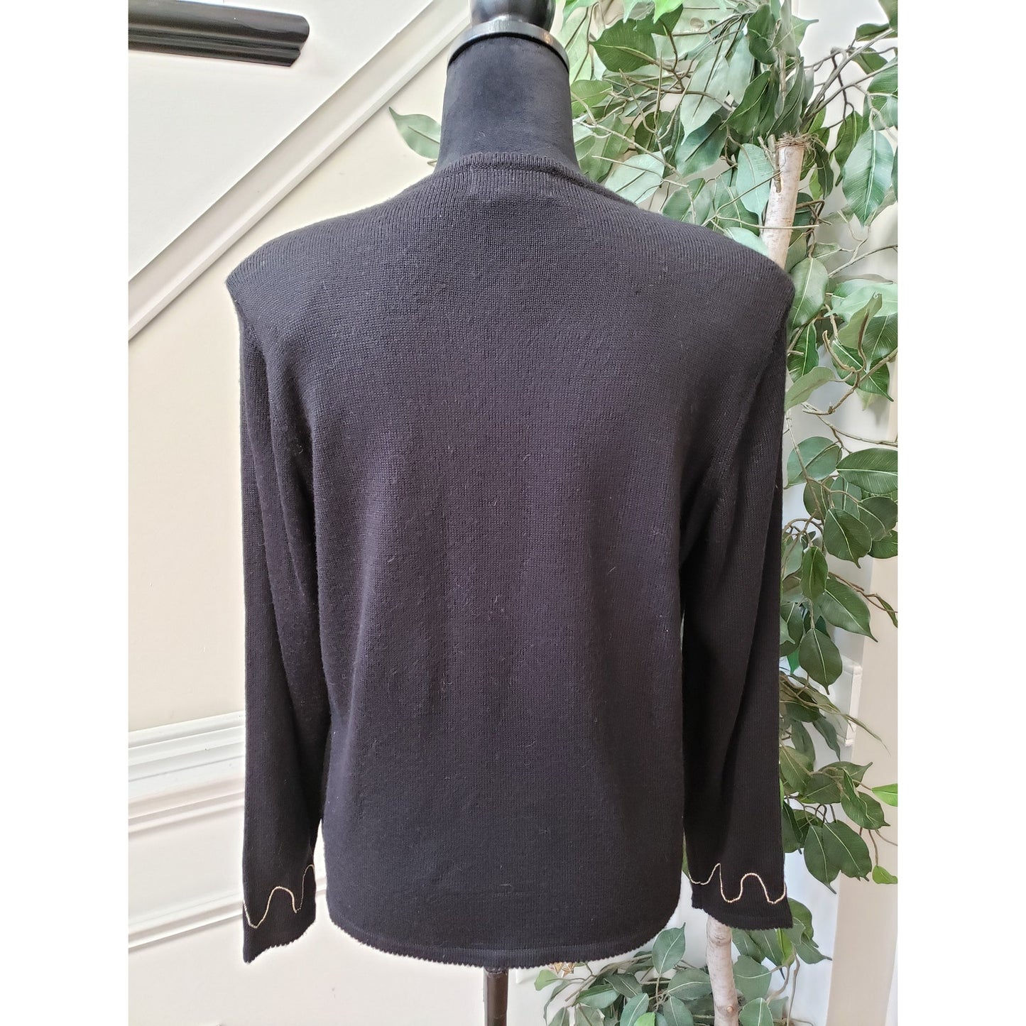 Alfred Dunner Cardigan Sweater Womens Petite M Black Layered Embroidered Beaded