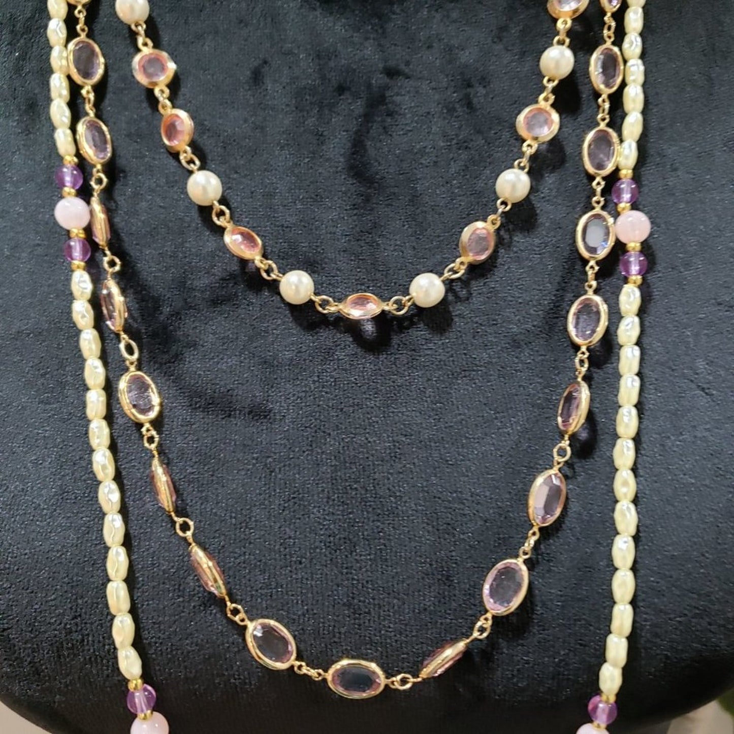 Womens Fashion Multicolor Glass Beaded Long Collar Necklace with Lobster Clasp