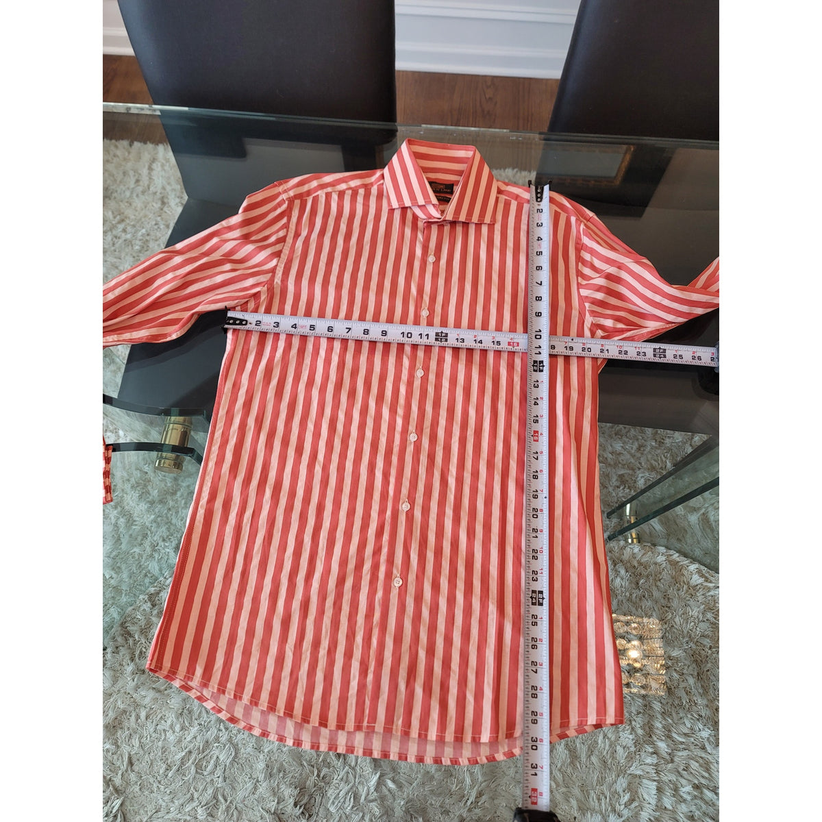 Steven Land Button Down Shirt Men's Size 34/35 Bold Red White 100% Cotton