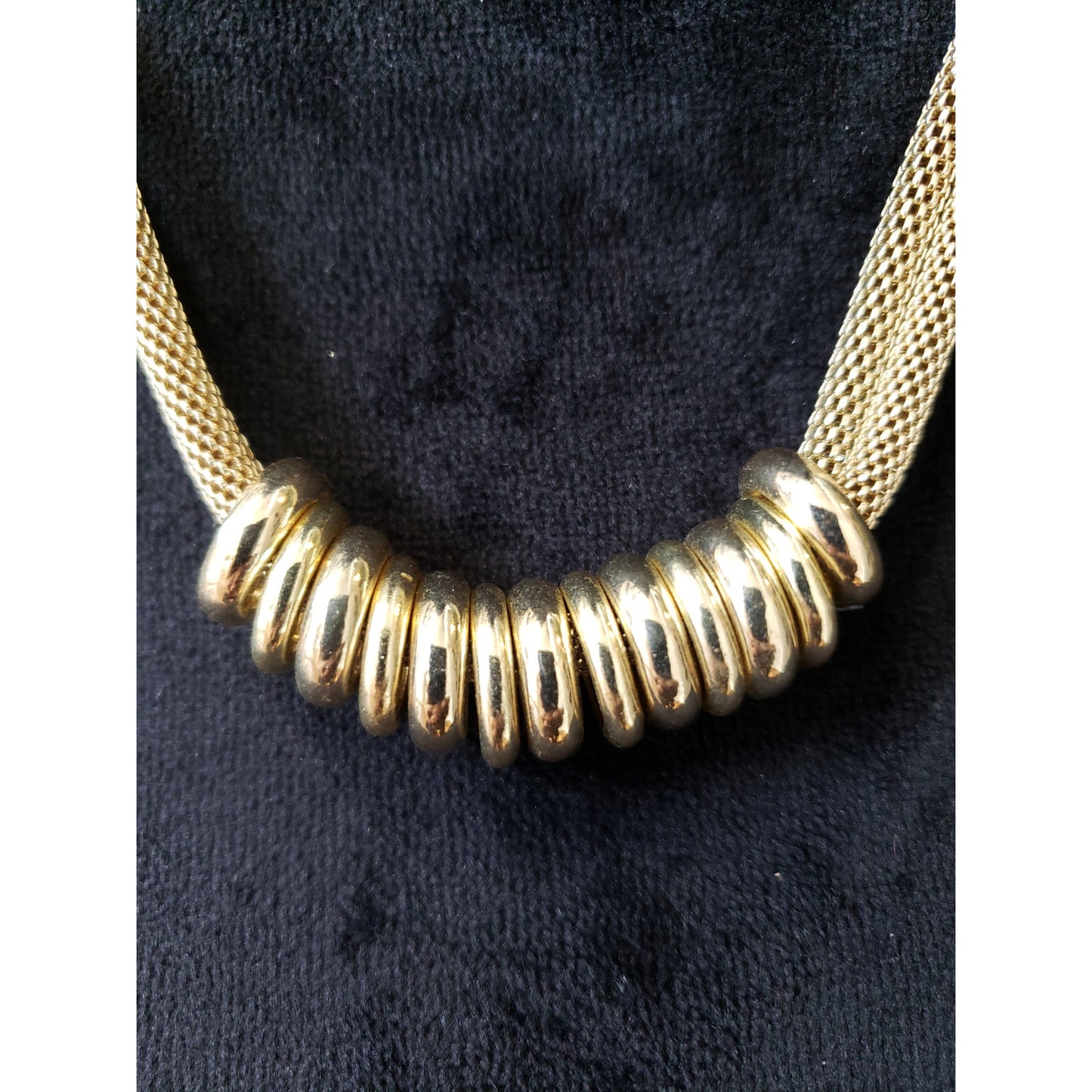 Womens 2 Strand Gold Tone Rings Bold Mesh Chain Necklace Jewelry with Lobster