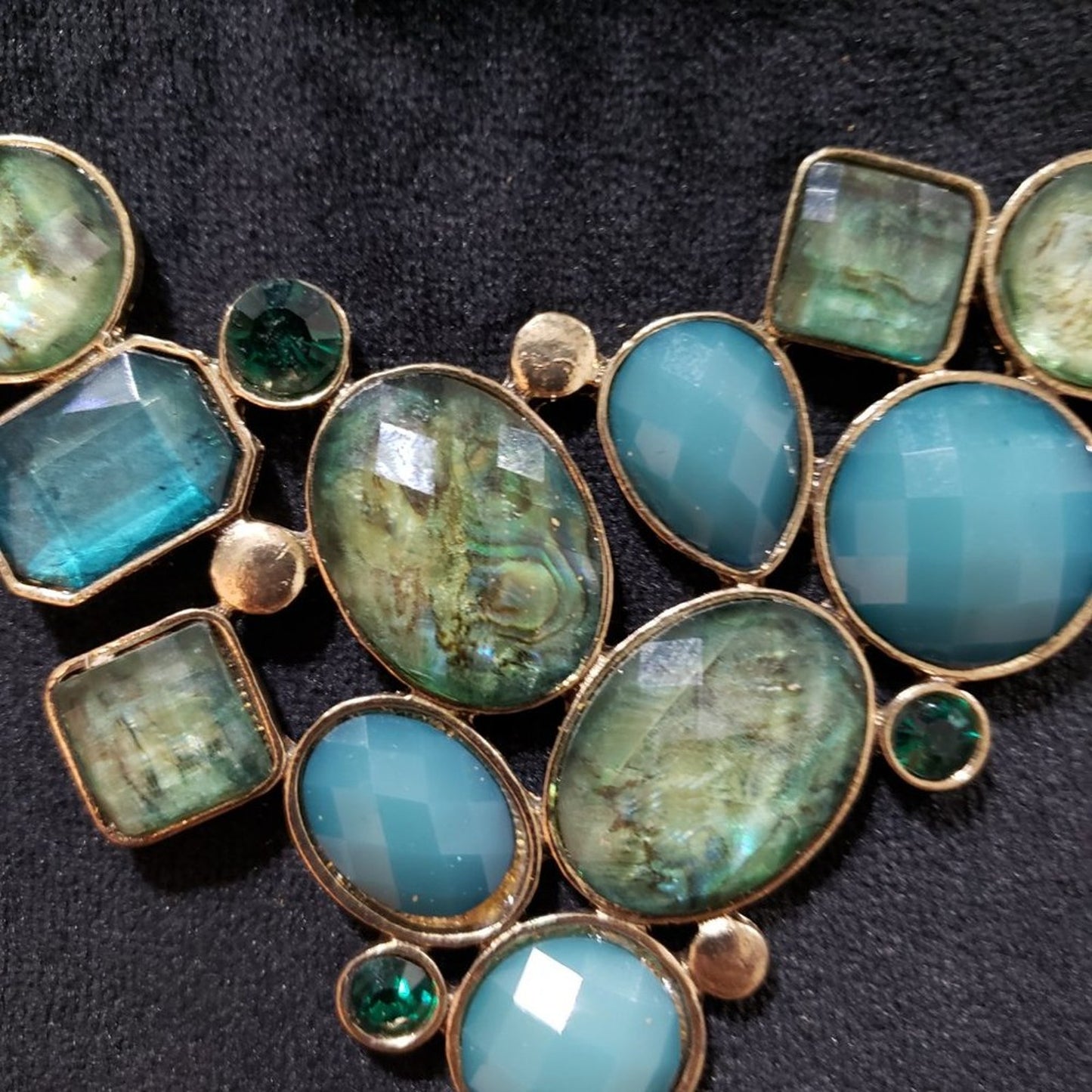 Women Fashion Multi Mother Stone Box Chain Statement Necklace with Lobster Clasp