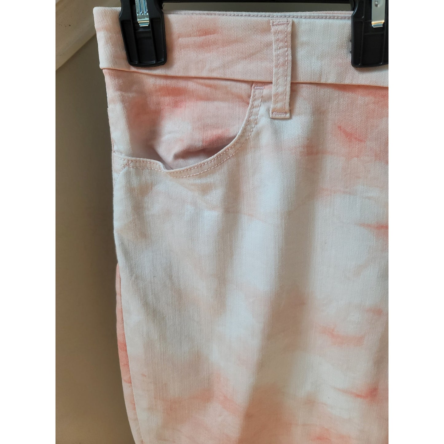 Chico's Ankle Pants Women's 2.5 (14) Pink White Tie Dye Cotton Stretch Slim Fit