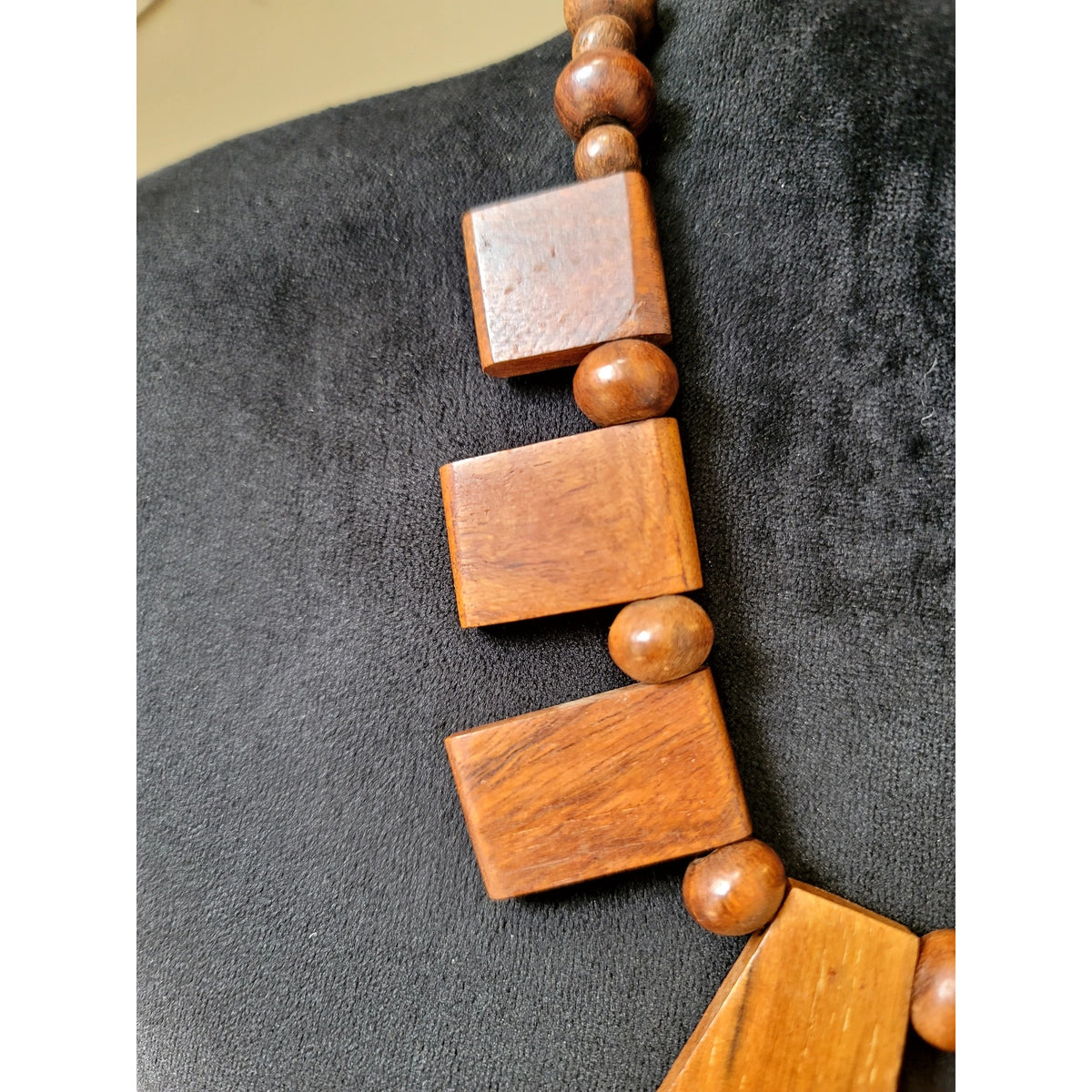 Wood Geometric Statement Necklace Brown Beaded Tribal Boho