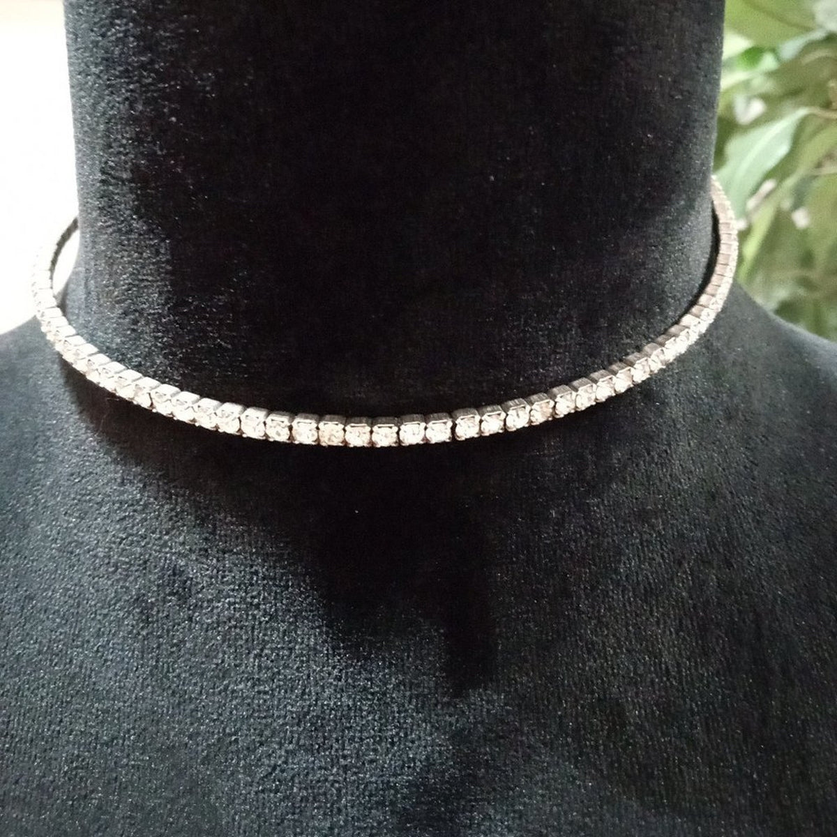 Women Fashion Elegant Clear Faceted Rhinestone Beaded Tennis Choker Necklace