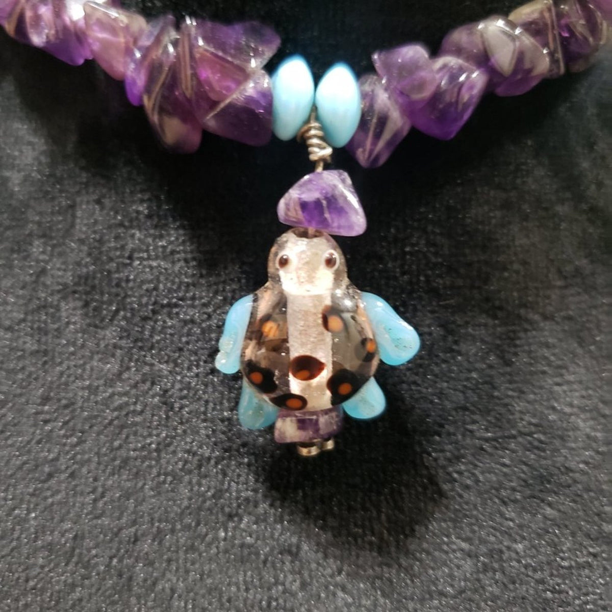 Womens Fashion Purple Color Glass Beads Choker Necklace with Lobster Clasp