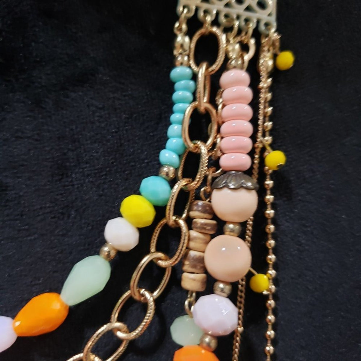 Plunder Multi Resin Layered Bead Gold Tone Boho Statement Necklace and Bracelet