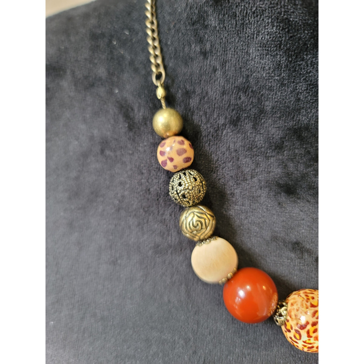 Women's Gold Chain Statement Necklace With Multicolor Beads And Lobster Lock