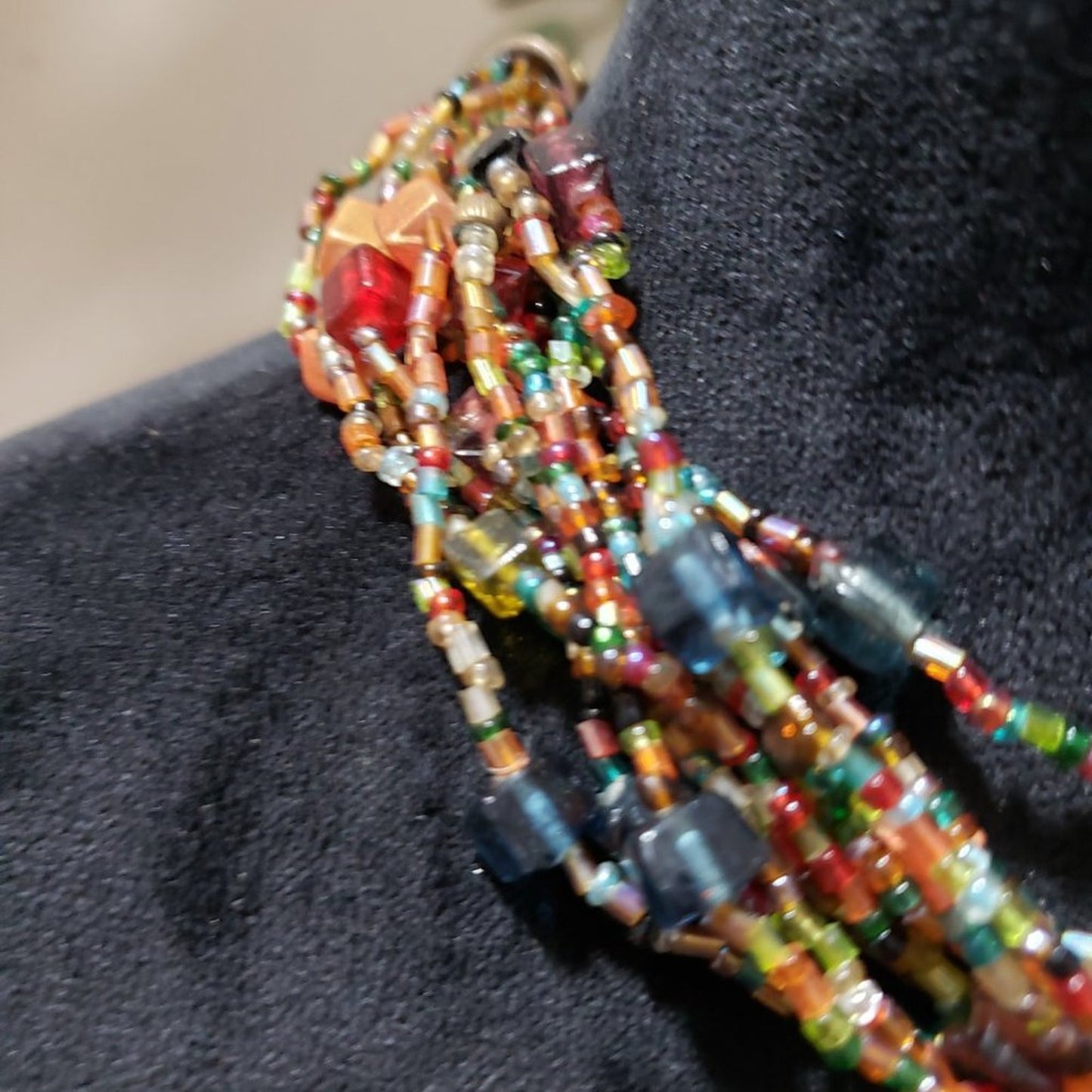 Womens Fashion Glass Seed Bead Multi Strand Braided Necklace with Lobster Clasp
