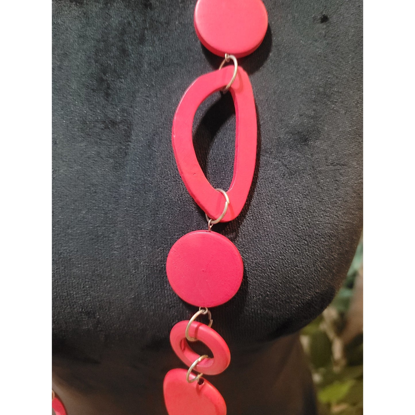 Women's Red Statement Necklace With Geometric Beads And Lobster Clasp Lock