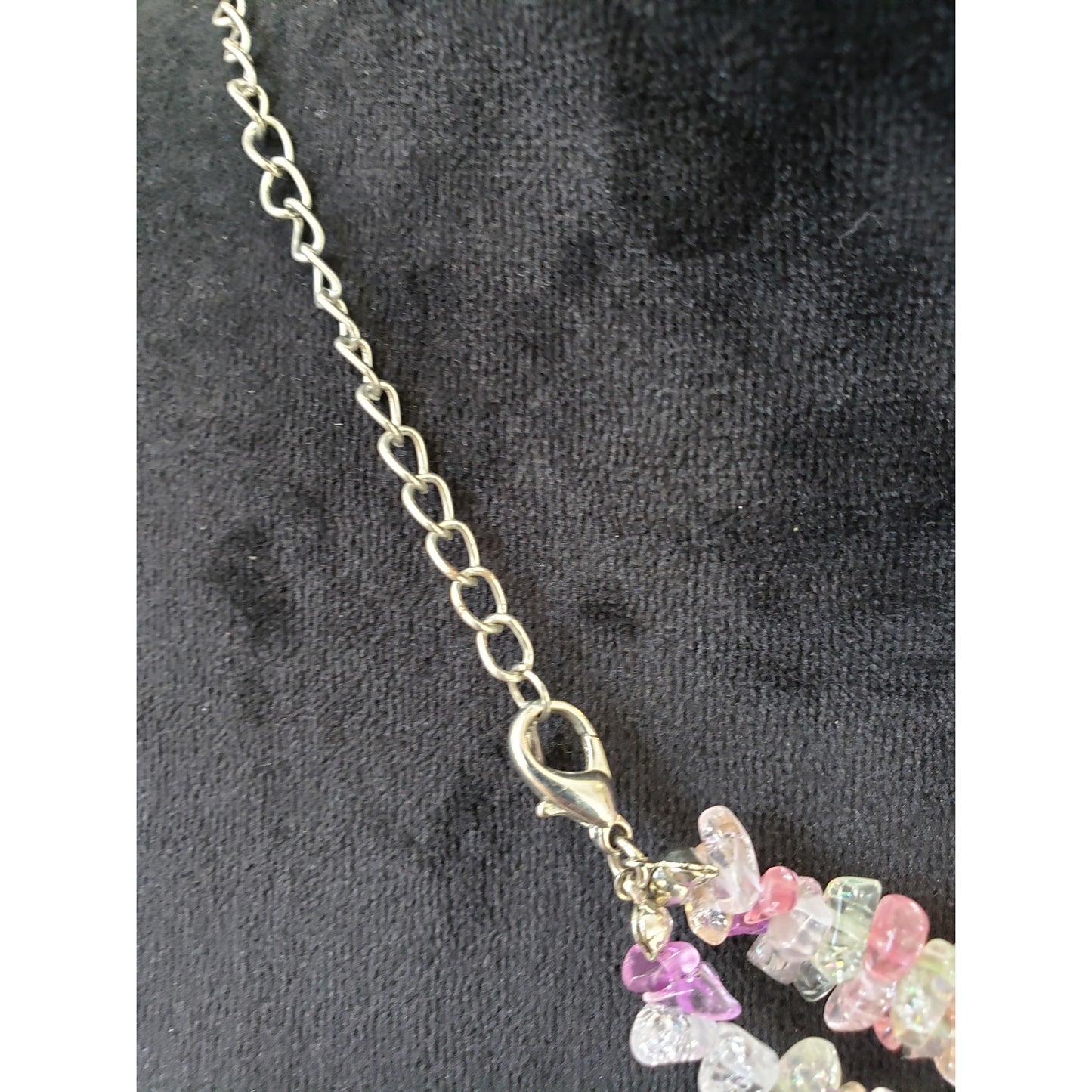 Womens 3 Strand Multi Irregular Chip Gravel Beads Necklace with Lobster Clasp