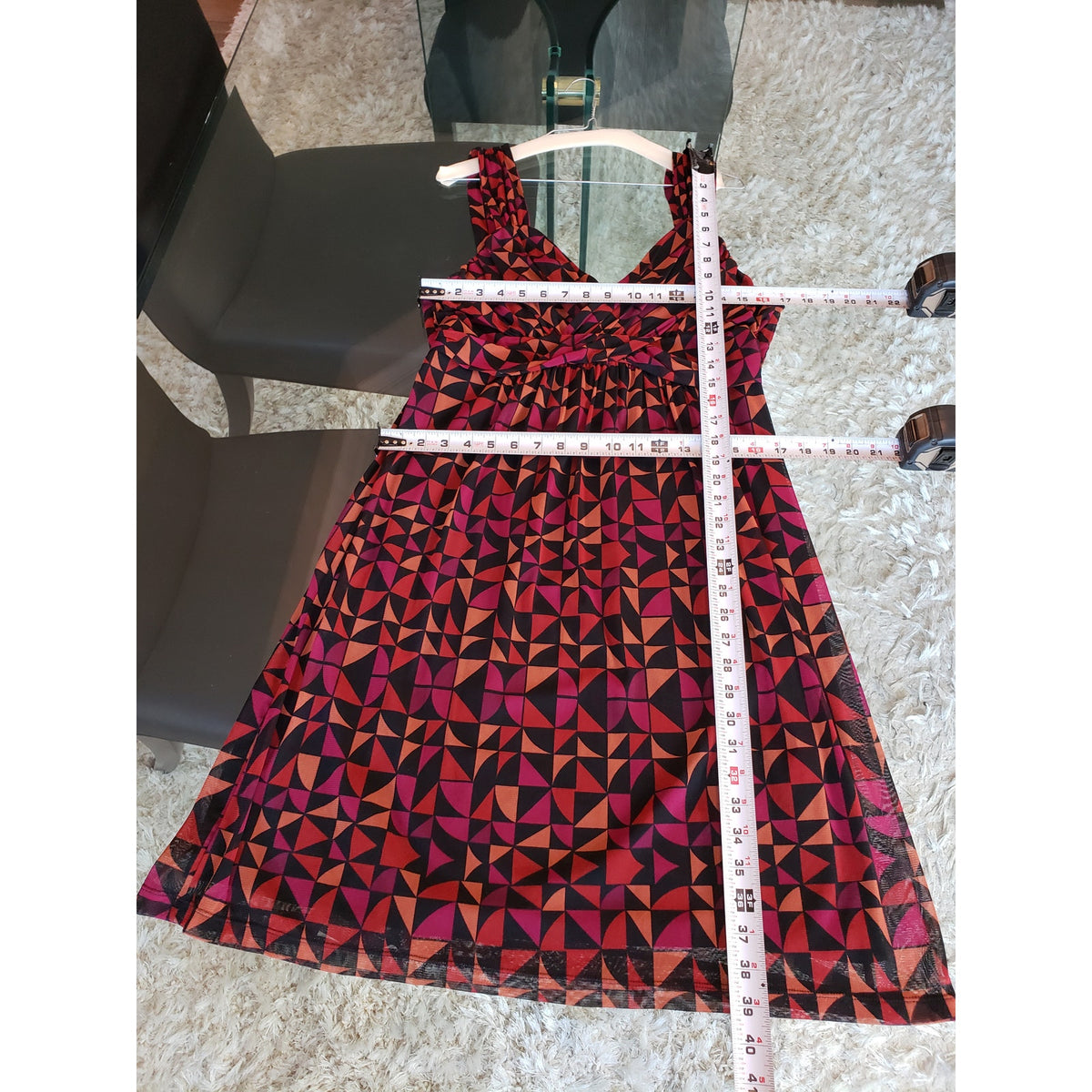 APT.9 Flared Dress Women Large Multi Geometric Print Pleated Skirt Surplice Neck